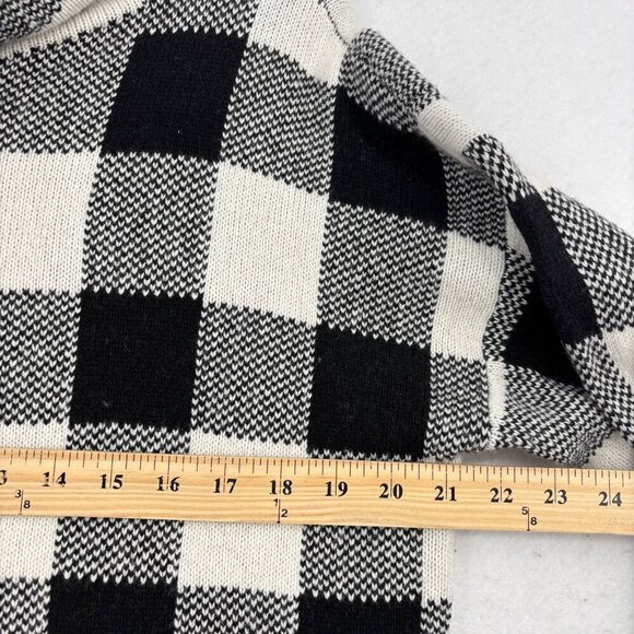 Ralph Lauren Fringe Sweater Size M Black White Buffalo Plaid Wool Blend - Picture 7 of 11